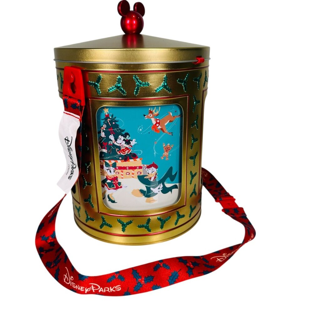 Disney Parks 2023 Holiday Christmas Musical Rotating Tin Popcorn Bucket